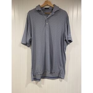 TURTLESON Polo Shirt Mens L Short Sleeve GOLF Striped 1/4 Button Blue White